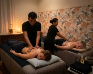 Two filipinos performing a back massage